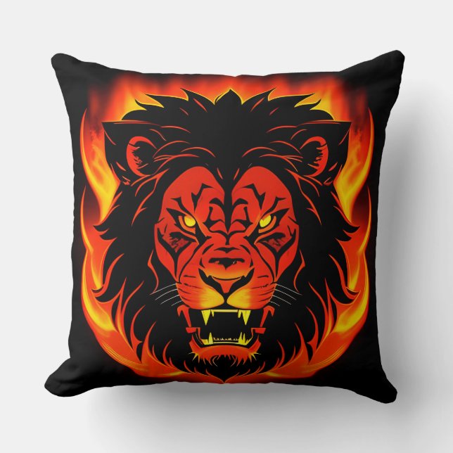 Fiery Lion Illustration Surrounded by Flamboyant Cushion (Front)