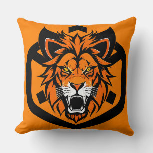 Fiery Lion Illustration Surrounded by Flamboyant Cushion