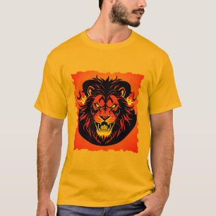 Fiery Lion Illustration Surrounded by Flamboyant T-Shirt