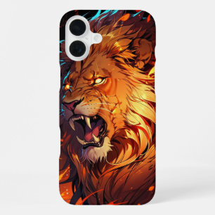 Fiery Lion with Vibrant Mane and Nature Elements iPhone 16 Plus Case