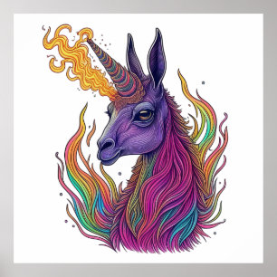 Fiery Llama Unicorn Majesty Poster