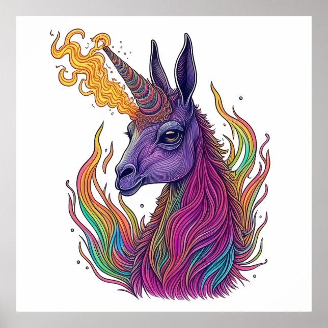 Fiery Llama Unicorn Majesty Poster (Front)