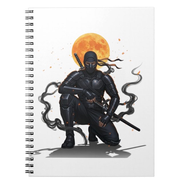 Fiery Moon Ninja Warrior | Epic Samurai-Inspired Notebook (Front)
