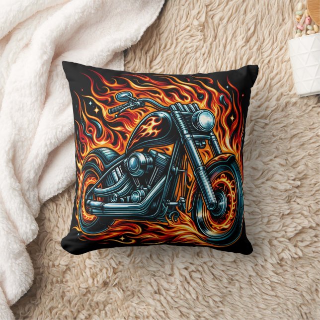 Fiery motorcycle blazing through a cosmic backdrop cushion (Blanket)