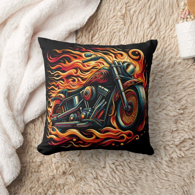 Fiery motorcycle racing through a vibrant sunset cushion (Blanket)