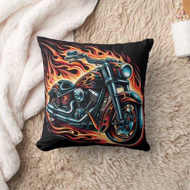 Fiery motorcycle roaring through a night of flames cushion (Blanket)