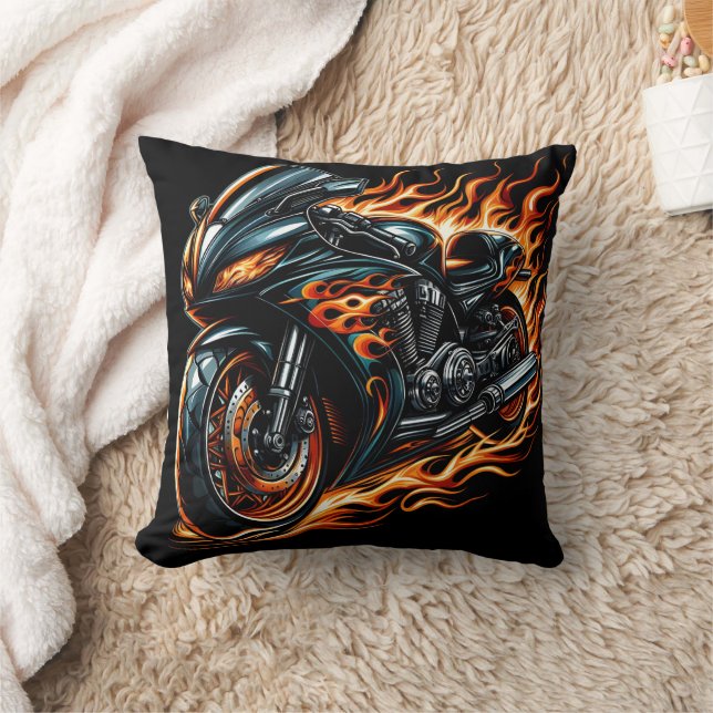 Fiery motorcycle roaring through the night cushion (Blanket)