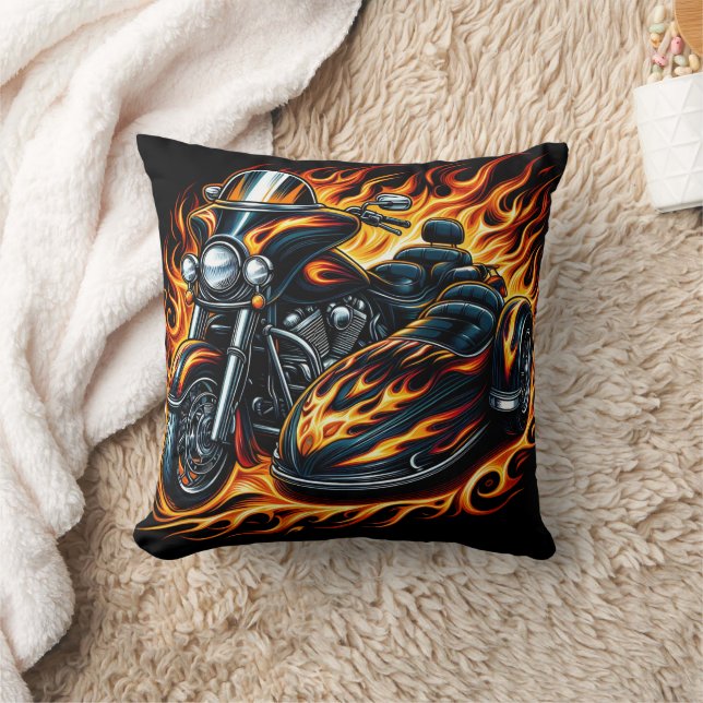 Fiery motorcycle with sidecar at sunset cushion (Blanket)