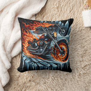 Fiery motorcycles racing through icy mountains cushion
