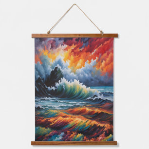 Fiery Ocean Storm - Abstract Seascape Art Hanging Tapestry