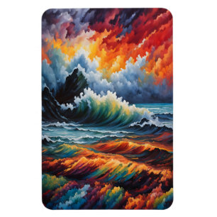 Fiery Ocean Storm - Abstract Seascape Art Magnet