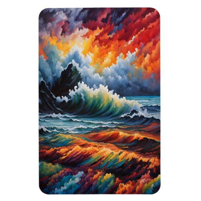 Fiery Ocean Storm - Abstract Seascape Art Magnet (Vertical)