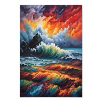 Fiery Ocean Storm - Abstract Seascape Art