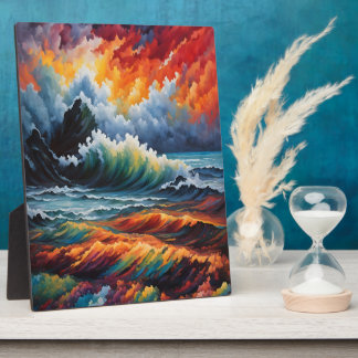 Fiery Ocean Storm - Abstract Seascape Art Plaque