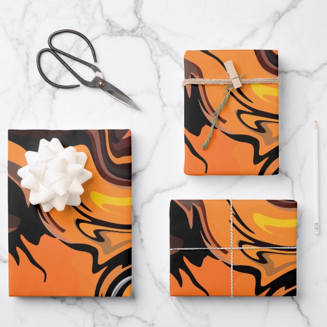 Fiery Orange Abstract Swirl Pattern Wrapping Paper Sheet (Front)