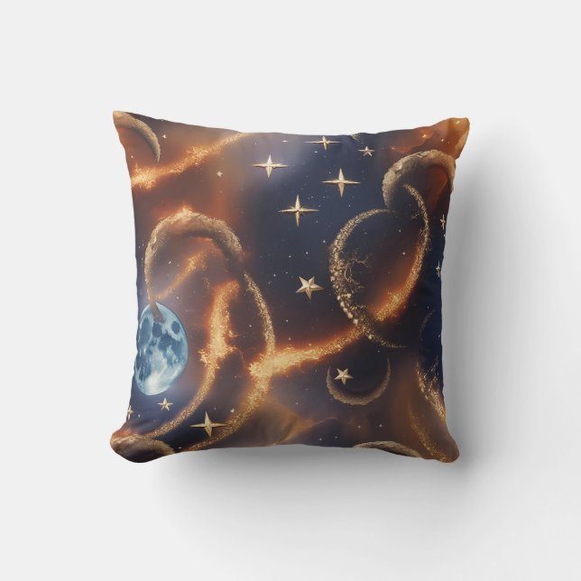 Fiery Orange Celestial Moon Pillow (Front)