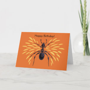 Fiery Orange Custom Text Winged Ant Birthday Card