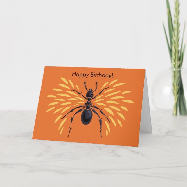 Fiery Orange Custom Text Winged Ant Birthday Card (Front)
