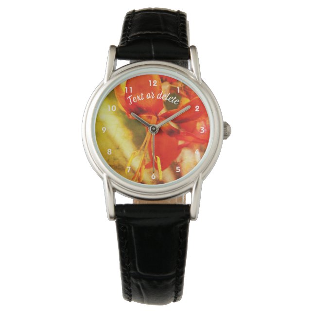 Fiery Orange Daylily Flower Abstract Personalised Watch (Front)