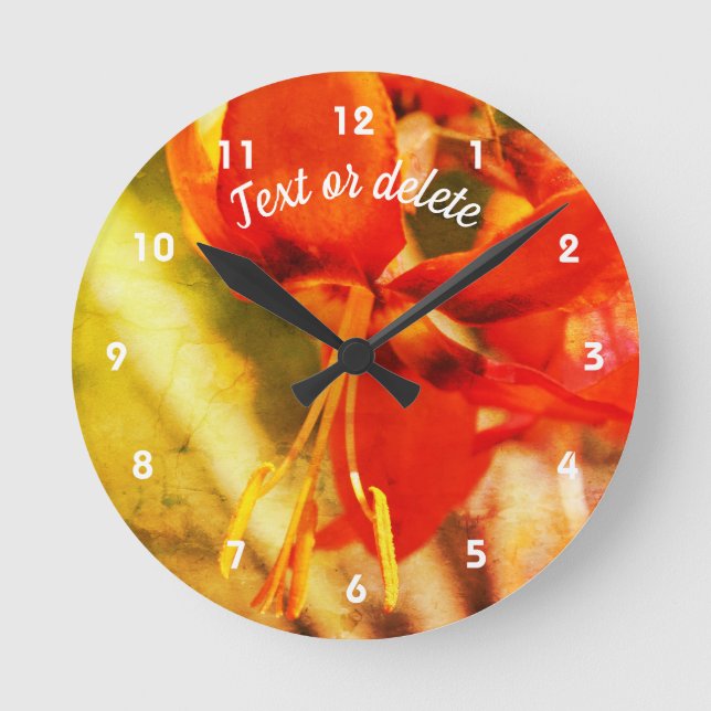 Fiery Orange Daylily Flower Art Personalized  Round Clock (Front)
