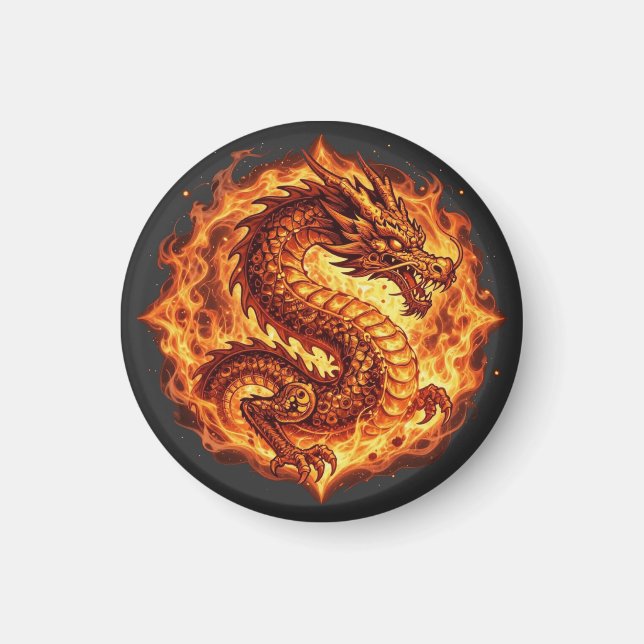 Fiery Orange Dragon Fire Flames Gift for men Magnet (Front)