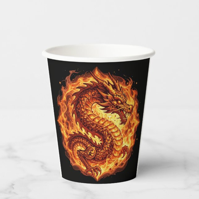 Fiery Orange Dragon Fire Flames Gift for men Paper Cups (Front)