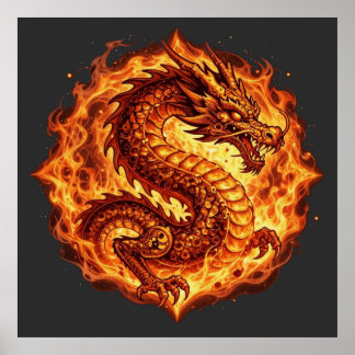 Fiery Orange Dragon Fire Flames Gift for men Poster