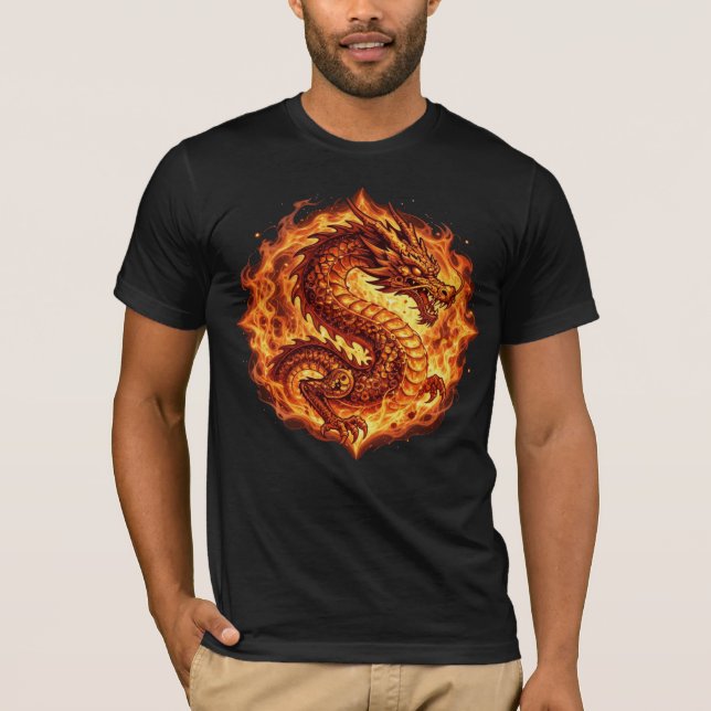 Fiery Orange Dragon Fire Flames Gift for men T-Shirt (Front)