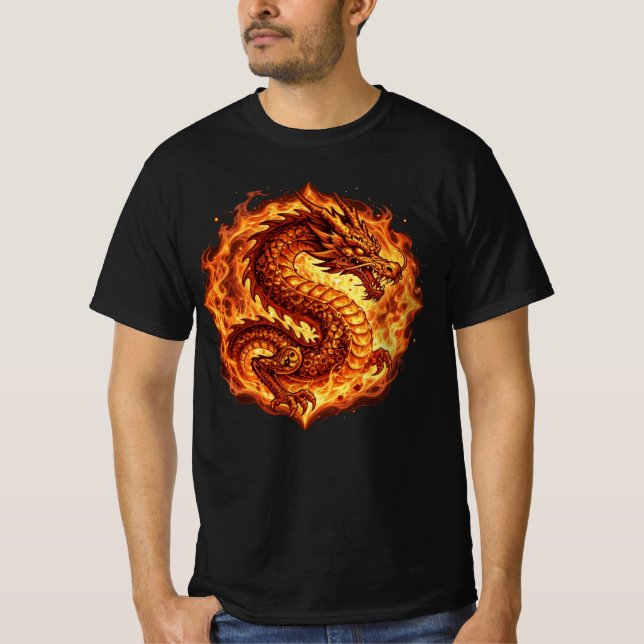 Fiery Orange Dragon Fire Flames Gift for men T-Shirt (Front)
