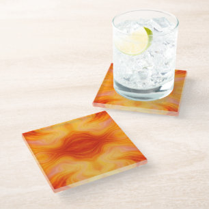 Fiery Orange Gold Marble Coaster Set Elegant