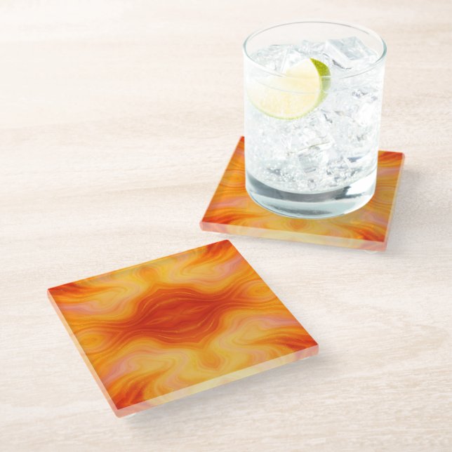 Fiery Orange Gold Marble Coaster Set | Elegant (Angled)