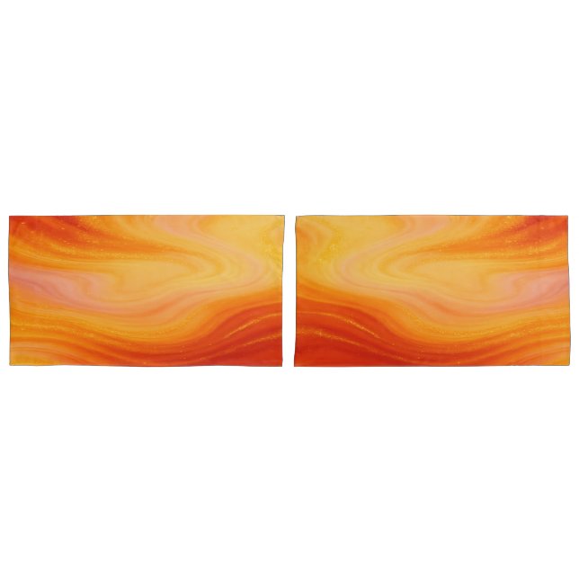 Fiery Orange Gold Marble Pair of Pillowcases (Front-Set)