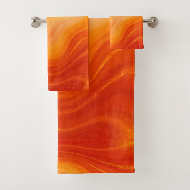 Fiery Orange Gold Marble Wash Cloth (Insitu)
