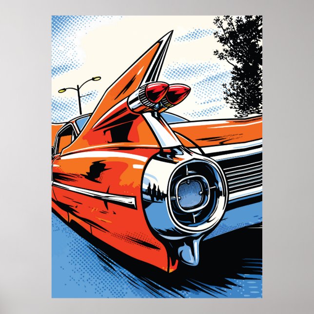 Fiery Orange Tailfin Pop Art Scene Poster (Front)