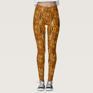 Fiery Orange Tiger Print Pattern Leggings