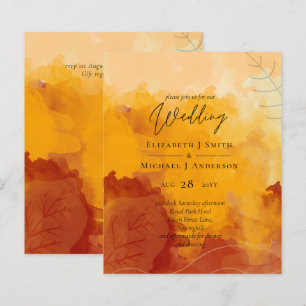 Fiery Orange Watercolor Abstract Sunset Wedding