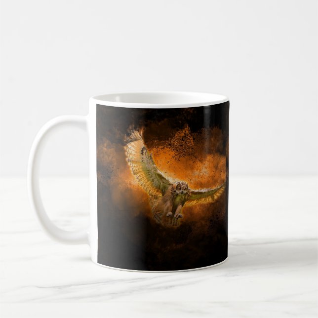 Fiery Owl Illustration Powerful Freedom Art Coffee Mug (Left)