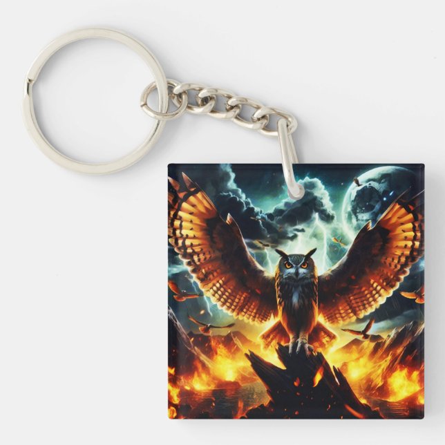 Fiery Owl Moonrise Key Ring (Front)