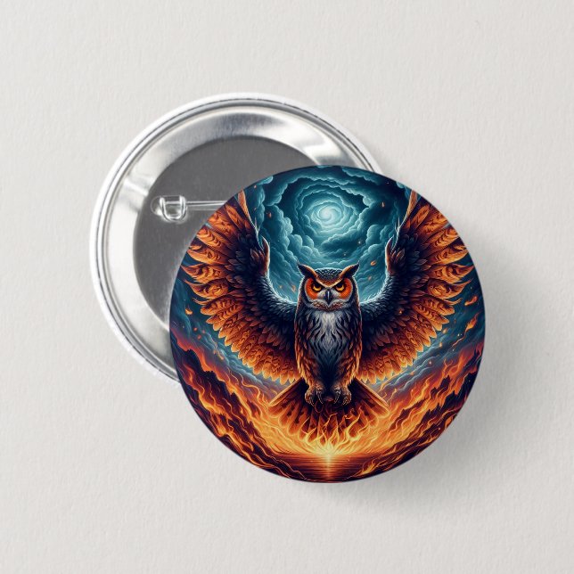 Fiery Owl Phoenix Ascension 6 Cm Round Badge (Front & Back)