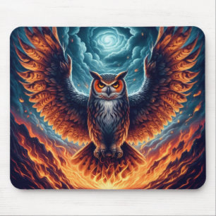 Fiery Owl Phoenix Ascension Mouse Pad