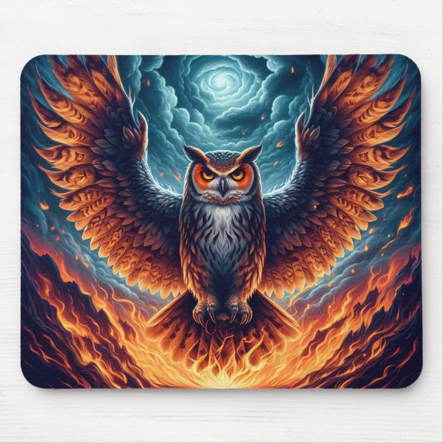Fiery Owl Phoenix Ascension Mouse Pad (Front)