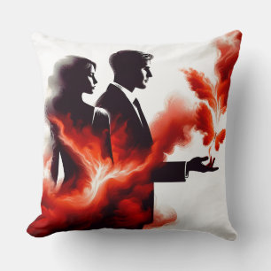 Fiery Passion Couple Silhouette - Surreal Flame Ar Cushion