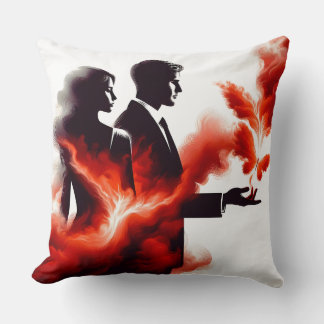 Fiery Passion Couple Silhouette - Surreal Flame Ar Cushion
