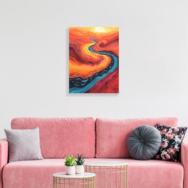Fiery Path – Vibrant Abstract Sunset Landscape Canvas Print (Insitu(LivingRoom))