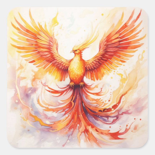 Fiery Pheonix Flying Rising form the Ashes Square Sticker (Front)