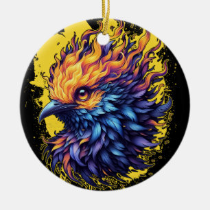 Fiery Phoenix Bird Art Ceramic Ornament