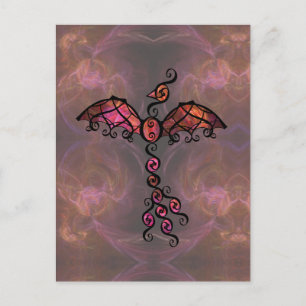 Fiery Phoenix Bird "Awake" Ornate Black Design Postcard