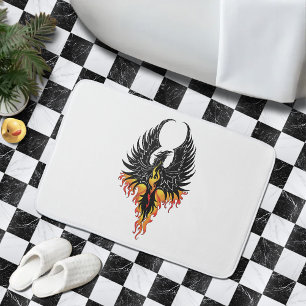 Fiery Phoenix Rising Firebird Black Tribal Flames Bath Mat
