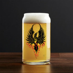 Fiery Phoenix Rising Firebird Black Tribal Flames Can Glass