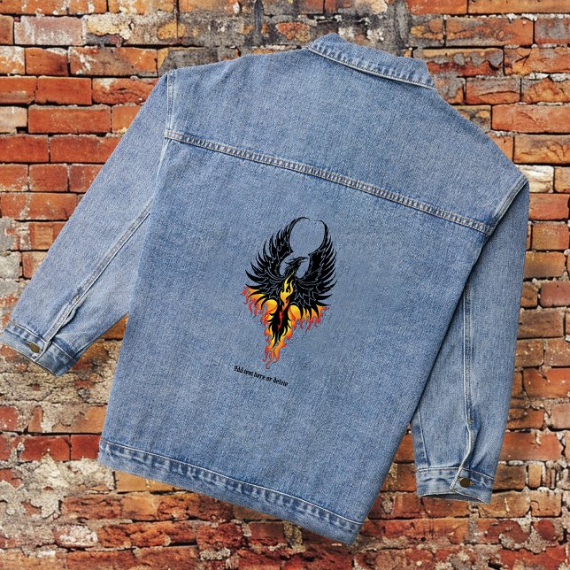 Fiery Phoenix Rising Firebird Black Tribal Flames Denim Jacket (Creator Uploaded)